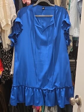Bright Royal Blue Ruffle Hem Tunic Dress
